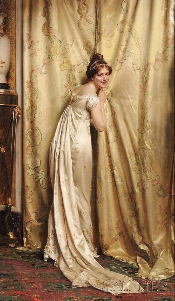A woman by the courtains by Frederic Soulacroix